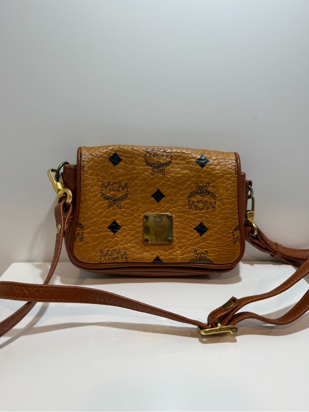 MCM Cognac Visetos Mini Crossbody Bag